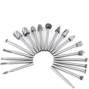 tungsten carbide hss rotary burr set - aplus 20pcs wood carving drill bits set with 3mm 1/8 inch shank for diy woodworking, carving, engraving, drilling