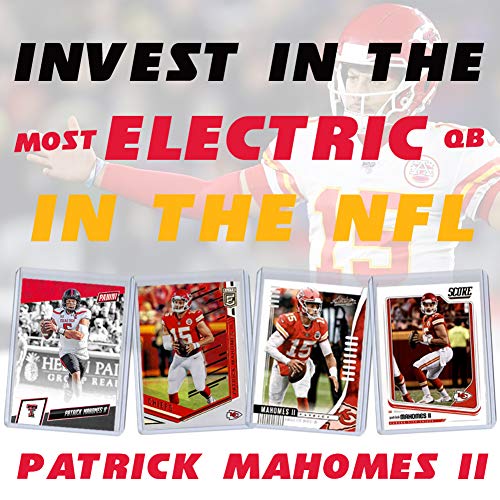 Patrick Mahomes Football Card Bundle, Set of 4 Assorted Kansas City Chiefs and Texas Tech Red Raiders Mint Football Cards Gift Set of MVP Quarterback Patrick Mahomes, Protected by Sleeve and Toploader