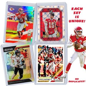 Patrick Mahomes Football Card Bundle, Set of 4 Assorted Kansas City Chiefs and Texas Tech Red Raiders Mint Football Cards Gift Set of MVP Quarterback Patrick Mahomes, Protected by Sleeve and Toploader