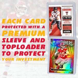 Patrick Mahomes Football Card Bundle, Set of 4 Assorted Kansas City Chiefs and Texas Tech Red Raiders Mint Football Cards Gift Set of MVP Quarterback Patrick Mahomes, Protected by Sleeve and Toploader