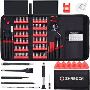 sharden precision screwdriver set 140 in 1 magnetic driver kit professional repair tool kit with portable bag for iphone, ipad, pc, computer, laptop, macbook, tablet, xbox, game console, watch (red)