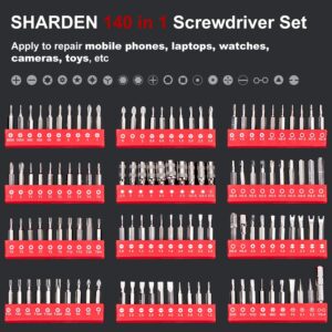 SHARDEN Precision Screwdriver Set 140 in 1 Magnetic Driver Kit Professional Repair Tool Kit with Portable Bag for iPhone, iPad, PC, Computer, Laptop, MacBook, Tablet, Xbox, Game Console, Watch (Red)