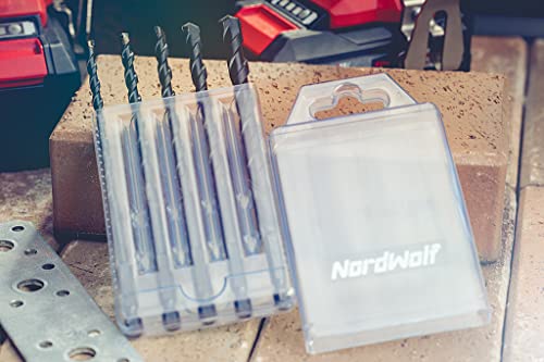 NordWolf 5-Piece Metric Carbide Tipped Multi-Purpose Drill Bit Set with 1/4" Hex Shank for Sheet Metal, Wood, Block, Brick, Tile & Plastic, Sizes 5.5-6.5-7-8-10mm