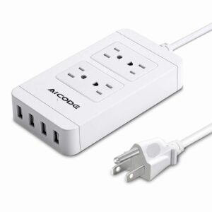 surge protector power strip with usb,4 spaced outlets extension board &4 ports usb charger(2.4ax4), 6 ft long extension cord, 1700j, 2500w, 100-240v, white for home/office/school by aicode