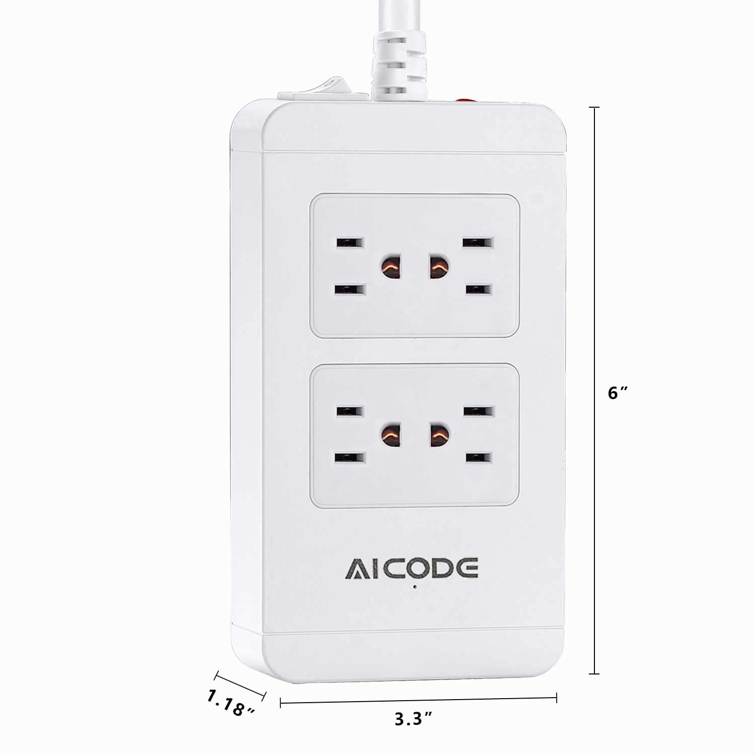 Surge Protector Power Strip with USB,4 Spaced Outlets Extension Board &4 Ports USB Charger(2.4Ax4), 6 ft Long Extension Cord, 1700J, 2500W, 100-240V, White for Home/Office/School by AICODE