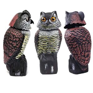 Hooyizer Owl Decoy 360 Rotate Head, Scarecrow Fake Owls Natural Enemy Realistic Owls to Scare Birds Away