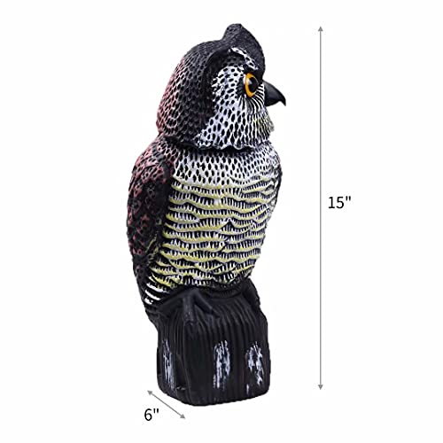 Hooyizer Owl Decoy 360 Rotate Head, Scarecrow Fake Owls Natural Enemy Realistic Owls to Scare Birds Away