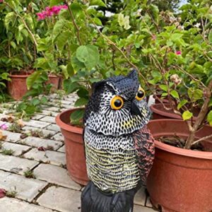 Hooyizer Owl Decoy 360 Rotate Head, Scarecrow Fake Owls Natural Enemy Realistic Owls to Scare Birds Away