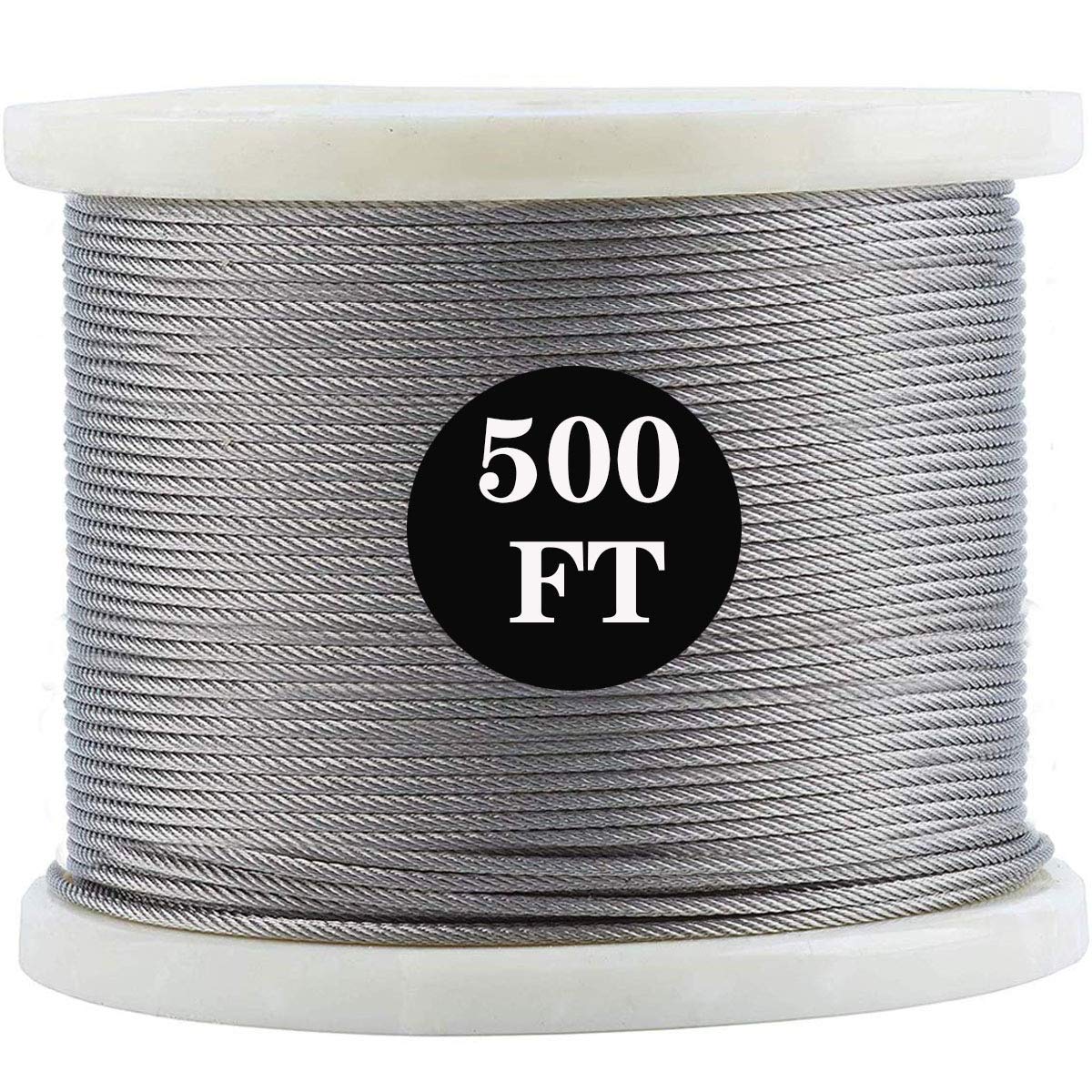 Bysn 1/8 T316 Stainless Steel Cable, Aircraft Cable for Deck Railing, 7 x 7 Strands Construction Braided Steel Cable, 500FT Wire Rope Cable for Railing