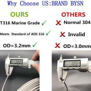 Bysn 1/8 T316 Stainless Steel Cable, Aircraft Cable for Deck Railing, 7 x 7 Strands Construction Braided Steel Cable, 500FT Wire Rope Cable for Railing