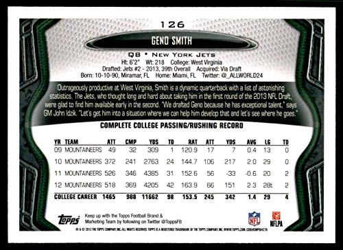 2013 Topps Football #126 Geno Smith RC Rookie New York Jets Official NFL Trading Card