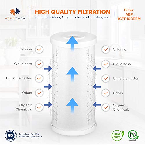 Aquaboon Premium 5 Micron 10" x 4.5" Sediment and Carbon Dual Purpose Water Filter Cartridge | Universal 10 inch COMPATIBLE WITH: GXWH35F, GXWH30C, GXWH40L, WHKF-GD25BB, WFHDC3001, 1 Pack