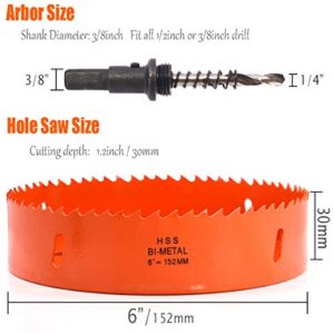 6 inch Hole Saw for Making Cornhole Boards, BI-Metal Heavy Duty Steel Corn Hole Saw , Great 152mm Hole Drill Bit for Cutting Wood, Plastice, Sheet Metal (6in Dia)