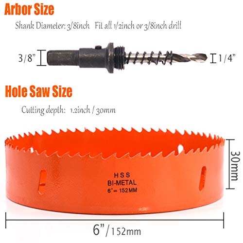 6 inch Hole Saw for Making Cornhole Boards, BI-Metal Heavy Duty Steel Corn Hole Saw , Great 152mm Hole Drill Bit for Cutting Wood, Plastice, Sheet Metal (6in Dia)