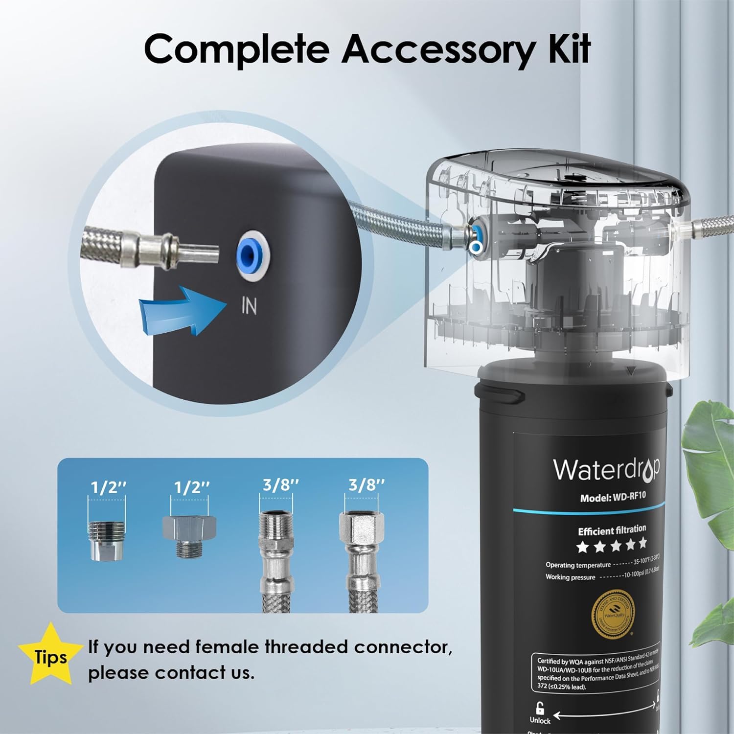 Waterdrop 10UA Under Sink Water Filter, Under Sink Water Filtration System, Reduces PFAS, PFOA/PFOS, Lead, Chlorine, Bad Taste & Odor, NSF/ANSI 42 Certified, Under Sink Water Filter System, 8K Gallons