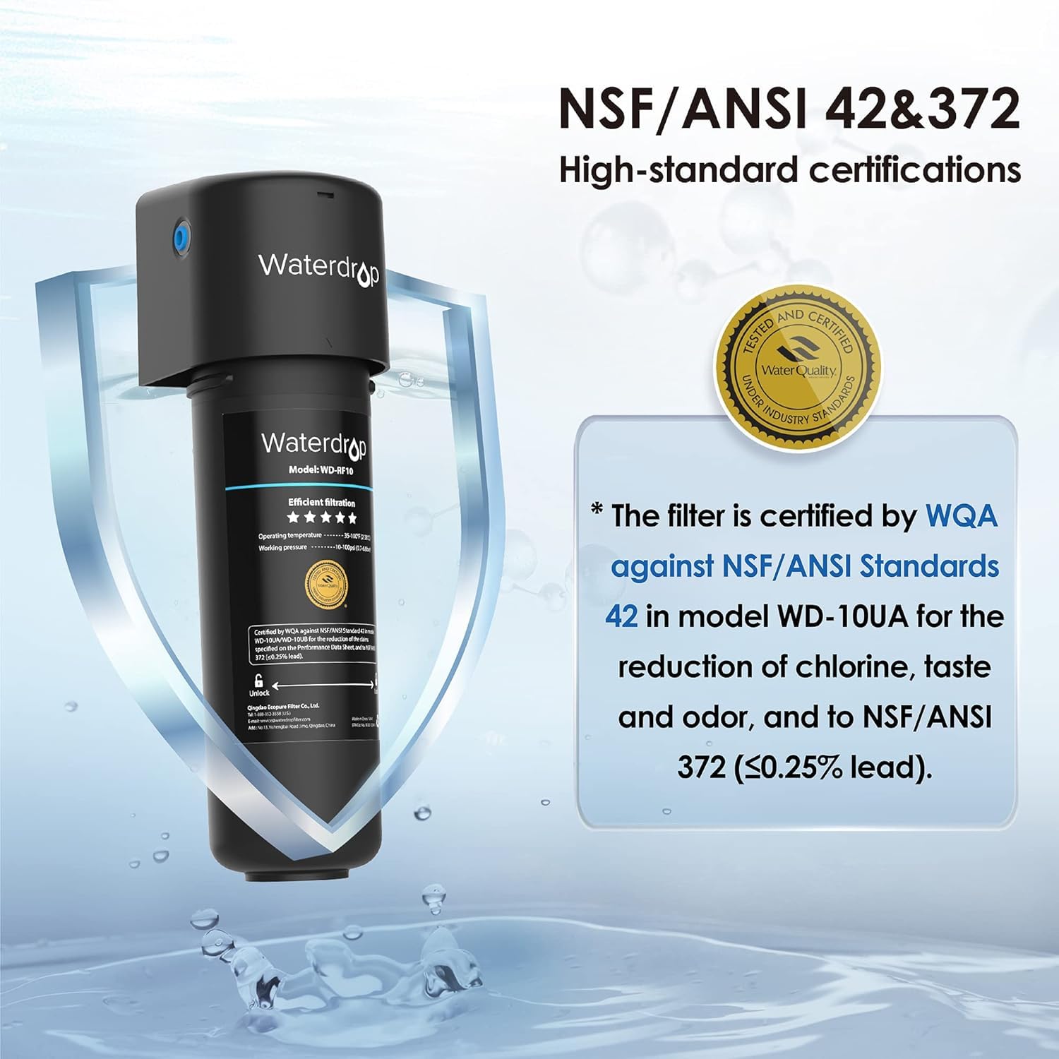 Waterdrop 10UA Under Sink Water Filter, Under Sink Water Filtration System, Reduces PFAS, PFOA/PFOS, Lead, Chlorine, Bad Taste & Odor, NSF/ANSI 42 Certified, Under Sink Water Filter System, 8K Gallons