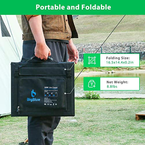 100W Portable Solar Panel with PD 45W USB-C, BigBlue Foldable Solar Panel with 18V/5.5A DC Port Compatible with Jackery Explorer/Goal Zero/Anker/Flashfish Power Station, Notebook, RV Battery, Phones