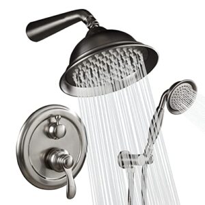 shower system, shower faucet sets complete with wall mounted shower fixtures rough-in valve body and trim kit (brushed nickel)