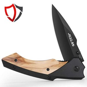 pocket folding knife bearing knives with safety liner lock for men with olive wood handle for camping hunting survival indoor and outdoor activities, best unique gifts for men and woman, kn02-sd