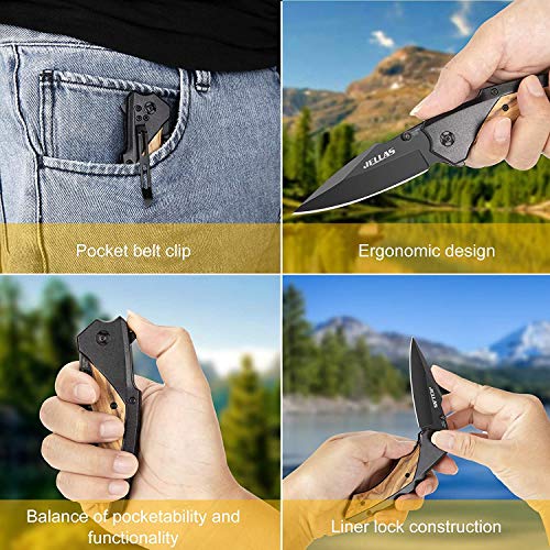 Pocket Folding Knife Bearing Knives with Safety Liner Lock for Men with Olive Wood Handle for Camping Hunting Survival Indoor and Outdoor Activities, Best Unique Gifts for Men and Woman, KN02-SD