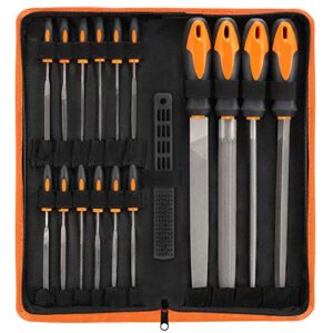 17pcs file tool set with carry case,premium grade t12 drop forged alloy steel, precision flat/triangle/half-round/round large file and 12pcs needle files/1 brush