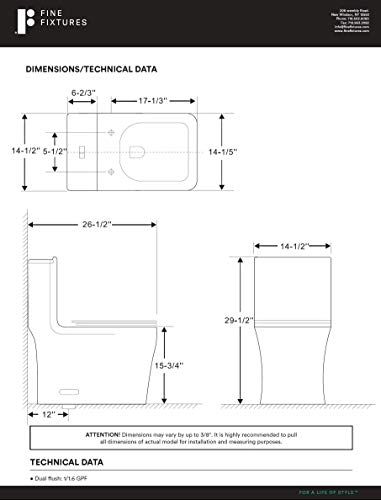 Fine Fixtures Dual-Flush Elongated One-Piece Toilet with High Efficiency Flush