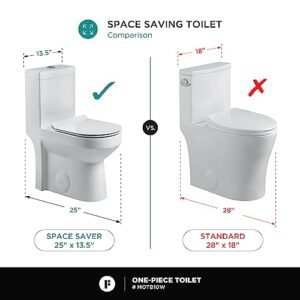 Fine Fixtures Dual-Flush One-Piece Toilet With High-Efficiency Flush, 10" Rough-in, Round Seat - Small, Space Saver Design.