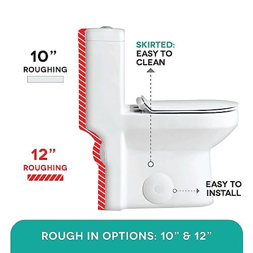 Fine Fixtures Dual-Flush One-Piece Toilet With High-Efficiency Flush, 10" Rough-in, Round Seat - Small, Space Saver Design.