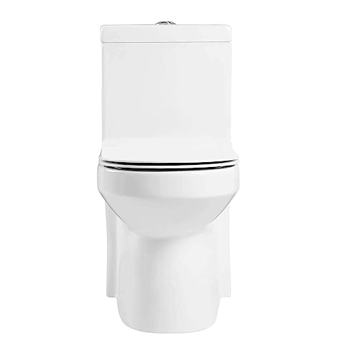 Fine Fixtures Dual-Flush One-Piece Toilet With High-Efficiency Flush, 10" Rough-in, Round Seat - Small, Space Saver Design.