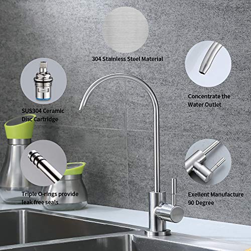 KAIYING Drinking Water Faucet, Lead-Free Filtered Water Faucet Fits Most Reverse Osmosis Units or Water Filtration System in Non-Air Gap, Kitchen RO Faucet, SUS304 Stainless Steel, Brushed Nickel