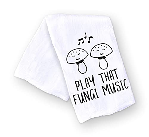 Handmade Funny Kitchen Towel - 100% Cotton Funny Hand Towel for Music Lovers - 28x28 Inch Perfect for Chef Housewarming Christmas Mother's Day Birthday Gift (Play That Fungi Music)