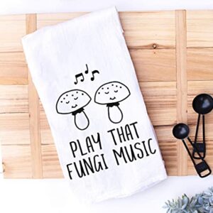 Handmade Funny Kitchen Towel - 100% Cotton Funny Hand Towel for Music Lovers - 28x28 Inch Perfect for Chef Housewarming Christmas Mother's Day Birthday Gift (Play That Fungi Music)