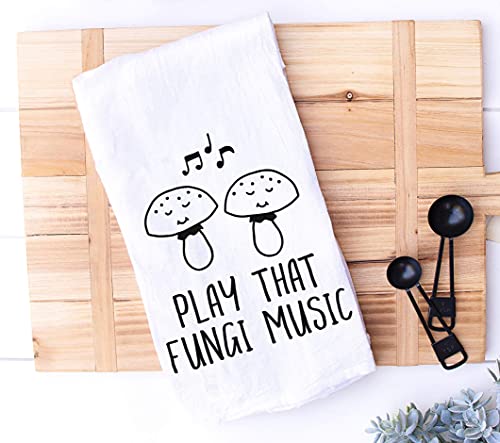 Handmade Funny Kitchen Towel - 100% Cotton Funny Hand Towel for Music Lovers - 28x28 Inch Perfect for Chef Housewarming Christmas Mother's Day Birthday Gift (Play That Fungi Music)