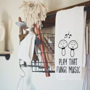 Handmade Funny Kitchen Towel - 100% Cotton Funny Hand Towel for Music Lovers - 28x28 Inch Perfect for Chef Housewarming Christmas Mother's Day Birthday Gift (Play That Fungi Music)