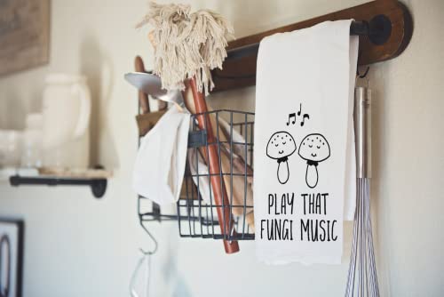 Handmade Funny Kitchen Towel - 100% Cotton Funny Hand Towel for Music Lovers - 28x28 Inch Perfect for Chef Housewarming Christmas Mother's Day Birthday Gift (Play That Fungi Music)