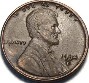 1934 d lincoln wheat cent penny seller about uncirculated