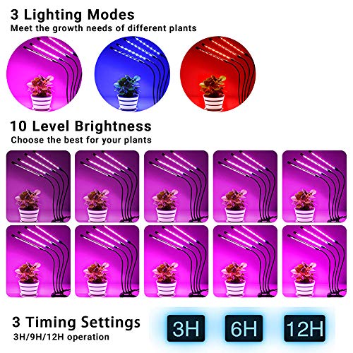 LED Grow Light for Indoor Plants, 4WDKING 40W Full Spectrum Plant Growing Lamps with Auto ON/Off Timer 10 Level Brightness 3 Switch Red/Blue Modes