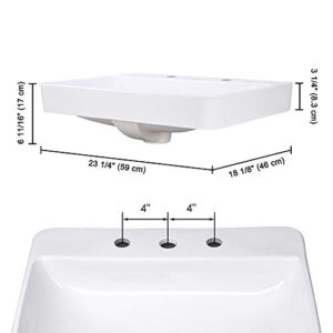 Aquaterior 23" x 18" Rectangle Drop In Bathroom Sink White Ceramic Above Counter Semi Recessed Vessel Sink with Widespread Faucet Holes,Drain