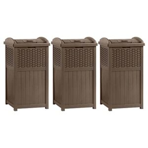 suncast trash hideaway 33 gallon resin wicker outdoor garbage container (3 pack)