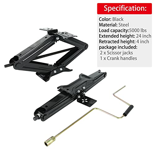 5000 lb Lift 24" RV Stabilizing Scissor Jack, Scissor Lifting Jacks w/Handle for Pop-Up Camper and Travel Trailer -Pack of 2