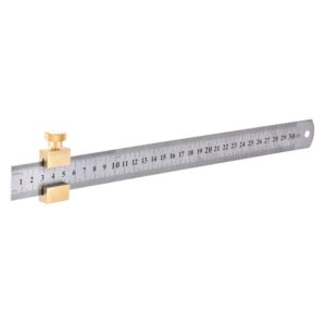 30cm steel ruler with positioning block, woodworking marking locator measuring tool with brass slide block, carpentry tools