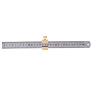 30cm Steel Ruler with Positioning Block, Woodworking Marking Locator Measuring Tool with Brass Slide Block, Carpentry Tools