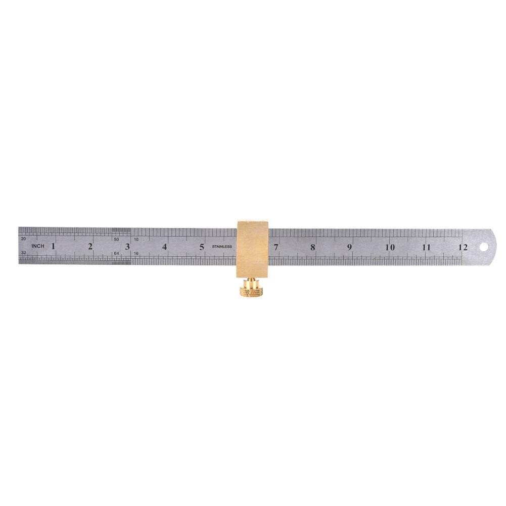 30cm Steel Ruler with Positioning Block, Woodworking Marking Locator Measuring Tool with Brass Slide Block, Carpentry Tools