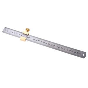 30cm Steel Ruler with Positioning Block, Woodworking Marking Locator Measuring Tool with Brass Slide Block, Carpentry Tools