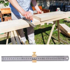 30cm Steel Ruler with Positioning Block, Woodworking Marking Locator Measuring Tool with Brass Slide Block, Carpentry Tools