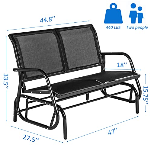 Esright 2 Seats Outdoor Glider Bench, Patio Glider Loveseat Chair with Powder Coated Steel Frame, Porch Rocking Glider for 2 Person