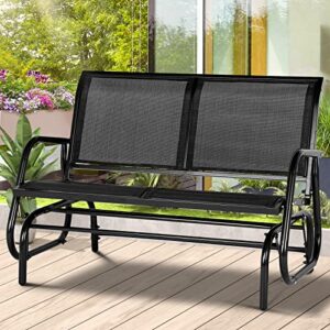 Esright 2 Seats Outdoor Glider Bench, Patio Glider Loveseat Chair with Powder Coated Steel Frame, Porch Rocking Glider for 2 Person
