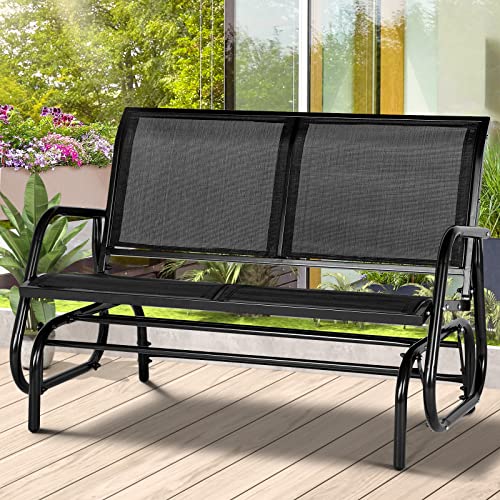 Esright 2 Seats Outdoor Glider Bench, Patio Glider Loveseat Chair with Powder Coated Steel Frame, Porch Rocking Glider for 2 Person
