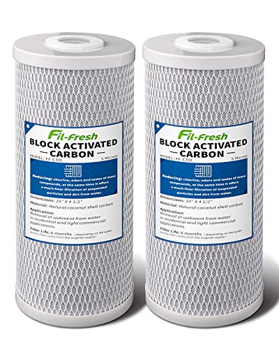 Fil-fresh 10" x 4.5" Whole House Water Filter 5 Micron Activated Carbon Water Filter Cartridge Replacement Compatible with DuPont WFHDC8001, Pelican CB-BB-10, EPM, EP-BB, 2 Pack