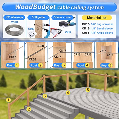 Muzata 30 90 Degree Angle Drill Guide Cable Railing Kit Stair Visible Drilling Template Drill Jig 4 Sizes for Straight and Angled Hole Lag Screw for Wood Post CT09,CT1